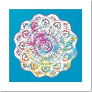 Digital Fluid Art Design - from Original Flip Cup Technique - Pastel Blue Mandala Posters and Art